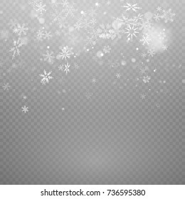 Falling Christmas snow fall isolated on transparent background. Pattern snowflake.