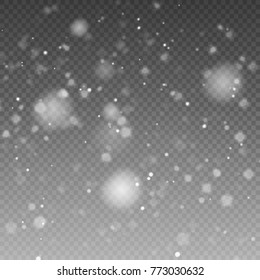 Falling Christmas snow fall isolated on transparent background. Pattern snowflake.
