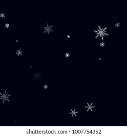 Falling christmas snow on black. Vector New Year snowflake abstract background. White glitter confetti. Snowflakes decoration effect. Winter holiday print. Snowfall texture for poster, banner, card.