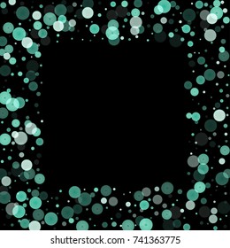 Falling christmas snow on black. Vector New Year snowflake abstract background. Blue gllitter confetti. Snowflakes decoration effect. Winter holiday print. Snowfall texture for poster, banner, card.