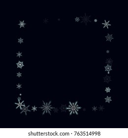 Falling christmas snow on black. Vector New Year snowflake abstract background. White glitter confetti. Snowflakes decoration effect. Winter holiday print. Snowfall texture for poster, banner, card.