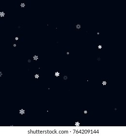 Falling christmas snow on black. Vector New Year snowflake abstract background. White glitter confetti. Snowflakes decoration effect. Winter holiday print. Snowfall texture for poster, banner, card.