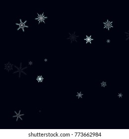 Falling christmas snow on black. Vector New Year snowflake abstract background. White glitter confetti. Snowflakes decoration effect. Winter holiday print. Snowfall texture for poster, banner, card.