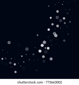 Falling christmas snow on black. Vector New Year snowflake abstract background. White glitter confetti. Snowflakes decoration effect. Winter holiday print. Snowfall texture for poster, banner, card.