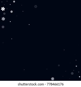 Falling christmas snow on black. Vector New Year snowflake abstract background. White glitter confetti. Snowflakes decoration effect. Winter holiday print. Snowfall texture for poster, banner, card.
