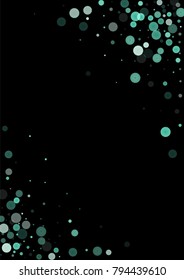 Falling christmas snow on black. Vector New Year snowflake abstract background. Blue glitter confetti. Snowflakes decoration effect. Winter holiday print. Snowfall texture for poster, banner, card.