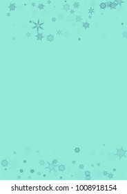 Falling christmas snow on blue. Vector New Year snowflake abstract background. Blue gllitter confetti. Snowflakes decoration effect. Winter holiday print. Snowfall texture for poster, banner, card.