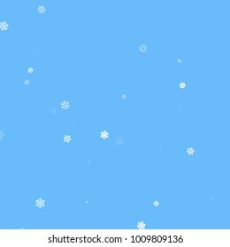 Falling christmas snow on blue. Vector New Year snowflake abstract background. White gllitter confetti. Snowflakes decoration effect. Winter holiday print. Snowfall texture for poster, banner, card.