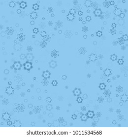 Falling christmas snow on blue. Vector New Year snowflake abstract background. Blue glitter confetti. Snowflakes decoration effect. Winter holiday print. Snowfall texture for poster, banner, card.