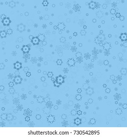 Falling christmas snow on blue. Vector New Year snowflake abstract background. Blue gllitter snowfalls. Snowflakes decoration effect. Winter holiday print. Snowfall texture for poster, banner, card.