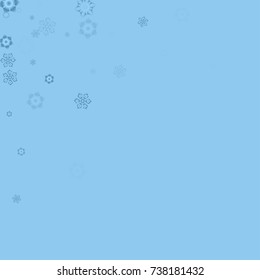 Falling christmas snow on blue. Vector New Year snowflake abstract background. Blue gllitter snowfalls. Snowflakes decoration effect. Winter holiday print. Snowfall texture for poster, banner, card.