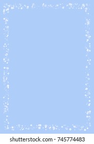 Falling christmas snow on blue. Vector New Year snowflake abstract background. White gllitter confetti. Snowflakes decoration effect. Winter holiday print. Snowfall texture for poster, banner, card.