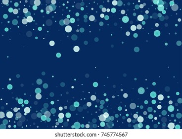 Falling christmas snow on blue. Vector New Year snowflake abstract background. Blue gllitter confetti. Winter holiday print. Snowfall texture for poster, banner, card.