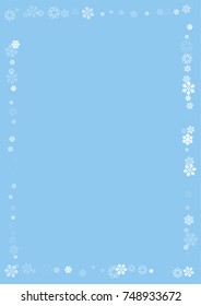 Falling christmas snow on blue. Vector New Year snowflake abstract background. White gllitter confetti. Snowflakes decoration effect. Winter holiday print. Snowfall texture for poster, banner, card.