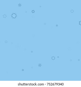 Falling christmas snow on blue. Vector New Year snowflake abstract background. Blue glitter confetti. Snowflakes decoration effect. Winter holiday print. Snowfall texture for poster, banner, card.