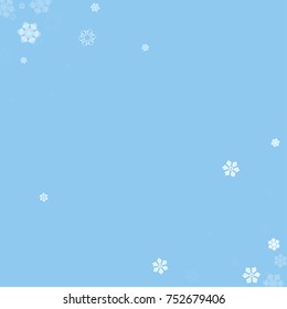 Falling christmas snow on blue. Vector New Year snowflake abstract background. White gllitter confetti. Snowflakes decoration effect. Winter holiday print. Snowfall texture for poster, banner, card.