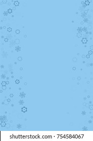 Falling christmas snow on blue. Vector New Year snowflake abstract background. Blue glitter confetti. Snowflakes decoration effect. Winter holiday print. Snowfall texture for poster, banner, card.