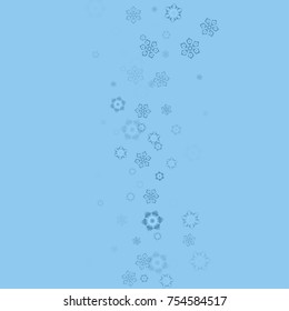 Falling christmas snow on blue. Vector New Year snowflake abstract background. Blue glitter confetti. Snowflakes decoration effect. Winter holiday print. Snowfall texture for poster, banner, card.
