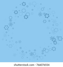 Falling christmas snow on blue. Vector New Year snowflake abstract background. Blue glitter confetti. Snowflakes decoration effect. Winter holiday print. Snowfall texture for poster, banner, card.