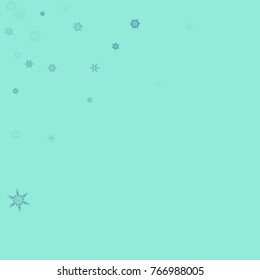 Falling christmas snow on blue. Vector New Year snowflake abstract background. Blue gllitter confetti. Snowflakes decoration effect. Winter holiday print. Snowfall texture for poster, banner, card.
