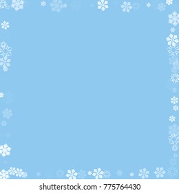 Falling christmas snow on blue. Vector New Year snowflake abstract background. White gllitter confetti. Snowflakes decoration effect. Winter holiday print. Snowfall texture for poster, banner, card.