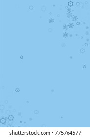 Falling christmas snow on blue. Vector New Year snowflake abstract background. Blue glitter confetti. Snowflakes decoration effect. Winter holiday print. Snowfall texture for poster, banner, card.