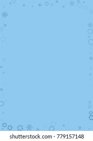 Falling christmas snow on blue. Vector New Year snowflake abstract background. Blue glitter confetti. Snowflakes decoration effect. Winter holiday print. Snowfall texture for poster, banner, card.