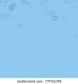 Falling christmas snow on blue. Vector New Year snowflake abstract background. Blue glitter confetti. Snowflakes decoration effect. Winter holiday print. Snowfall texture for poster, banner, card.