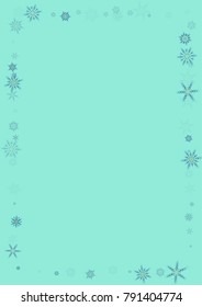 Falling christmas snow on blue. Vector New Year snowflake abstract background. Blue gllitter confetti. Snowflakes decoration effect. Winter holiday print. Snowfall texture for poster, banner, card.