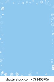 Falling christmas snow on blue. Vector New Year snowflake abstract background. White gllitter confetti. Snowflakes decoration effect. Winter holiday print. Snowfall texture for poster, banner, card.