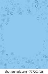 Falling christmas snow on blue. Vector New Year snowflake abstract background. Blue glitter confetti. Snowflakes decoration effect. Winter holiday print. Snowfall texture for poster, banner, card.
