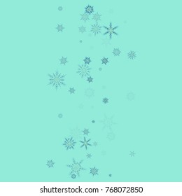 Falling christmas snow on bl??. Vector New Year snowflake abstract background. Blue glitter confetti. Snowflakes decoration effect. Winter holiday print. Snowfall texture for poster, banner, card.