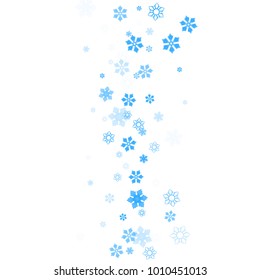 Falling christmas snow on white. Vector New Year snowflake abstract background. Blue gllitter confetti. Snowflakes decoration effect. Winter holiday print. Snowfall texture for poster, banner, card.