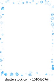 Falling christmas snow on white. Vector New Year snowflake abstract background. Blue gllitter confetti. Snowflakes decoration effect. Winter holiday print. Snowfall texture for poster, banner, card.