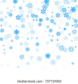 Falling christmas snow on white. Vector New Year snowflake abstract background. Blue snowfalls. Snowflakes decoration effect. Winter holiday print. Snowfall texture for poster, banner, card.