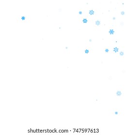 Falling christmas snow on white. Vector New Year snowflake abstract background. Blue gllitter confetti. 