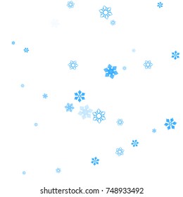 Falling christmas snow on white. Vector New Year snowflake abstract background. Blue gllitter confetti. Snowflakes decoration effect. Winter holiday print. Snowfall texture for poster, banner, card.