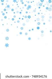 Falling christmas snow on white. Vector New Year snowflake abstract background. Blue gllitter confetti. Snowflakes decoration effect. Winter holiday print. Snowfall texture for poster, banner, card.