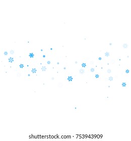 Falling christmas snow on white. Vector New Year snowflake abstract background. Blue gllitter confetti. Snowflakes decoration effect. Winter holiday print. Snowfall texture for poster, banner, card.