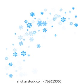 Falling christmas snow on white. Vector New Year snowflake abstract background. Blue gllitter confetti. Snowflakes decoration effect. Winter holiday print. Snowfall texture for poster, banner, card.