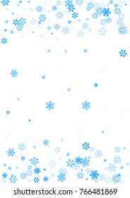 Falling christmas snow on white. Vector New Year snowflake abstract background. Blue gllitter confetti. Snowflakes decoration effect. Winter holiday print. Snowfall texture for poster, banner, card.