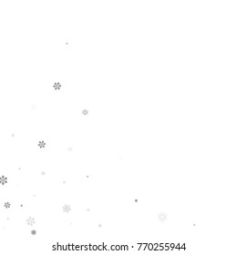 Falling christmas snow on white. Vector New Year snowflake abstract background. Grey gllitter confetti. Snowflakes decoration effect. Winter holiday print. Snowfall texture for poster, banner, card.