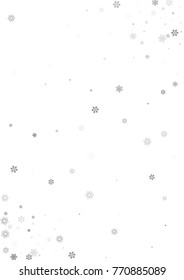 Falling christmas snow on white. Vector New Year snowflake abstract background. Grey gllitter confetti. Snowflakes decoration effect. Winter holiday print. Snowfall texture for poster, banner, card.