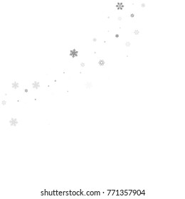 Falling christmas snow on white. Vector New Year snowflake abstract background. Silver glitter confetti. Snowflakes decoration effect. Winter holiday print. Snowfall texture for poster, banner, card.