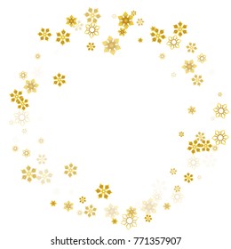 Falling christmas snow on white. Vector New Year snowflake abstract background. Gold glitter confetti. Snowflakes decoration effect. Winter holiday print. Snowfall texture for poster, banner, card.