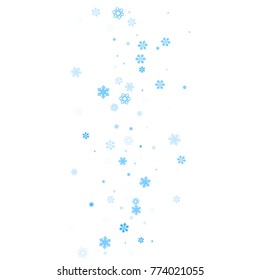 Falling christmas snow on white. Vector New Year snowflake abstract background. Blue gllitter confetti. Snowflakes decoration effect. Winter holiday print. Snowfall texture for poster, banner, card.