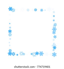 Falling christmas snow on white. Vector New Year snowflake abstract background. Blue gllitter confetti. Snowflakes decoration effect. Winter holiday print. Snowfall texture for poster, banner, card.