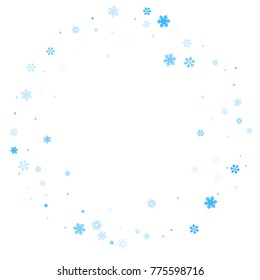 Falling christmas snow on white. Vector New Year snowflake abstract background. Blue gllitter confetti. Snowflakes decoration effect. Winter holiday print. Snowfall texture for poster, banner, card.