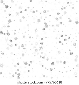 Cae la nieve de Navidad en blanco. Fondo abstracto de copos de nieve vectorial de Año Nuevo. Confeti de glúteo gris. Efecto decorativo de copos de nieve. Impresión de vacaciones de invierno. Textura de nieve para afiche, pancarta, carta.