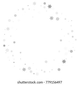 Falling christmas snow on white. Vector New Year snowflake abstract background. Grey gllitter confetti. Snowflakes decoration effect. Winter holiday print. Snowfall texture for poster, banner, card.
